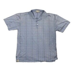 Peter Millar Golf Polo Shirt L Blue White Stripe 100% Cotton Short Sleeve